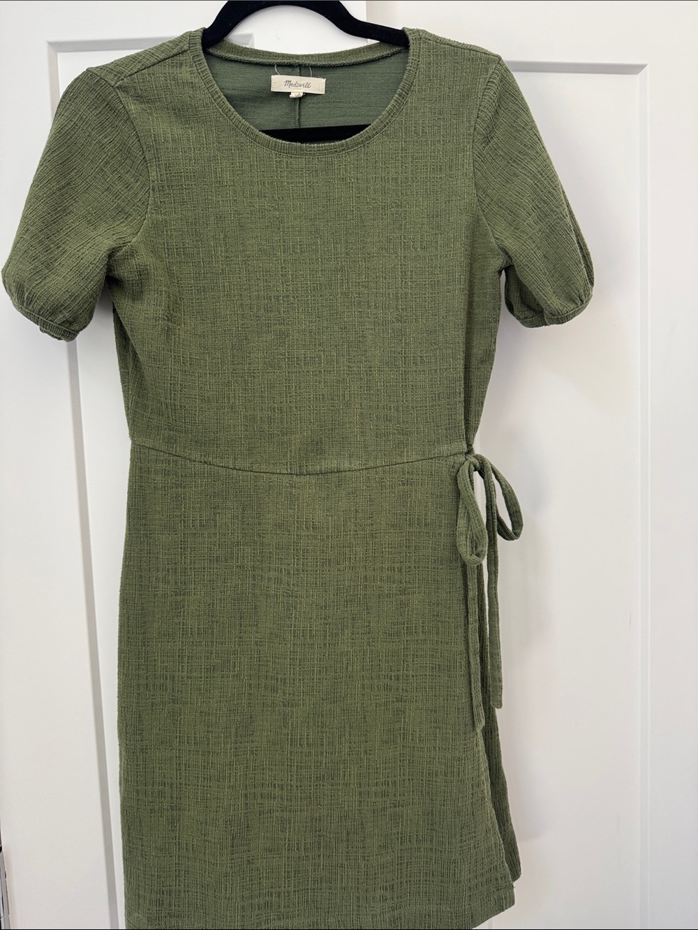Madewell Olive Textured Tie-Waist Mini Dress